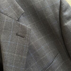 Pronto Uomo‎ Men 46" Chest  Dark Gray Blue Plaid Wool Sport Coat Jacket Blazer